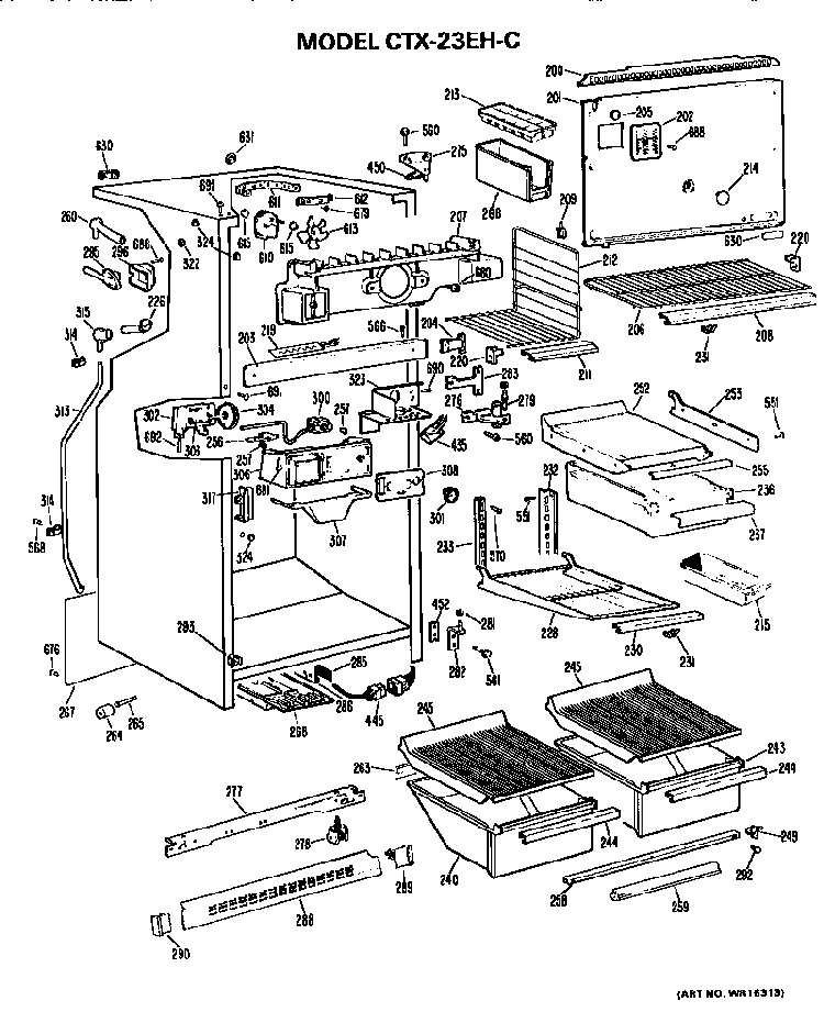 Cabinet Parts Diagram and Parts List for CTX23EHC  Hotpoint Refrigerator