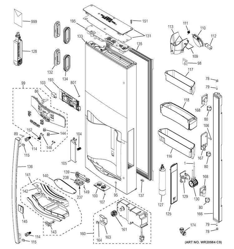Dispenser Door Diagram and Parts List for PYE23PSDESS  General Electric Refrigerator