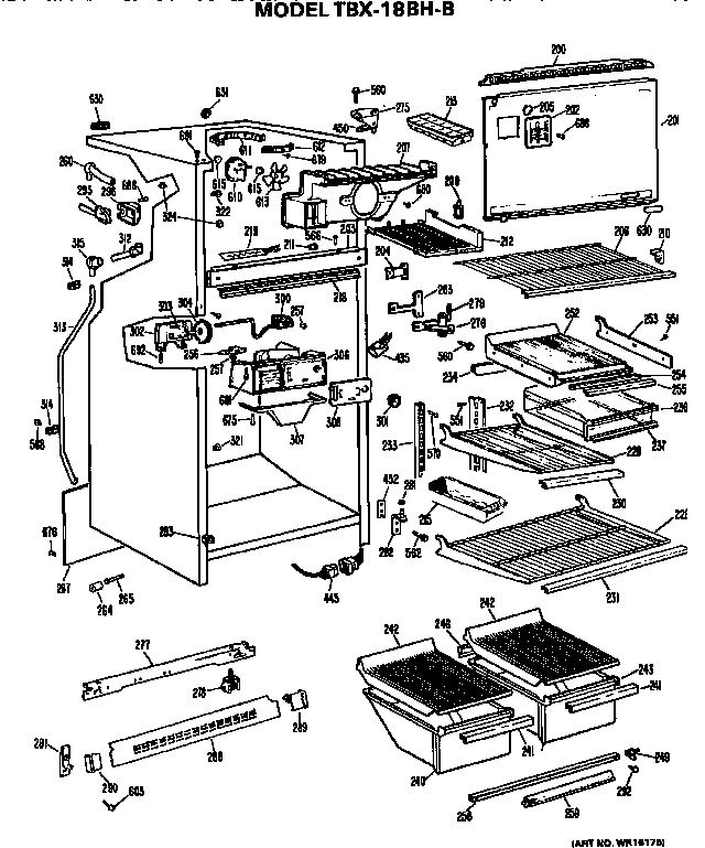 Cabinet Parts Diagram and Parts List for TBX18BHB  General Electric Refrigerator