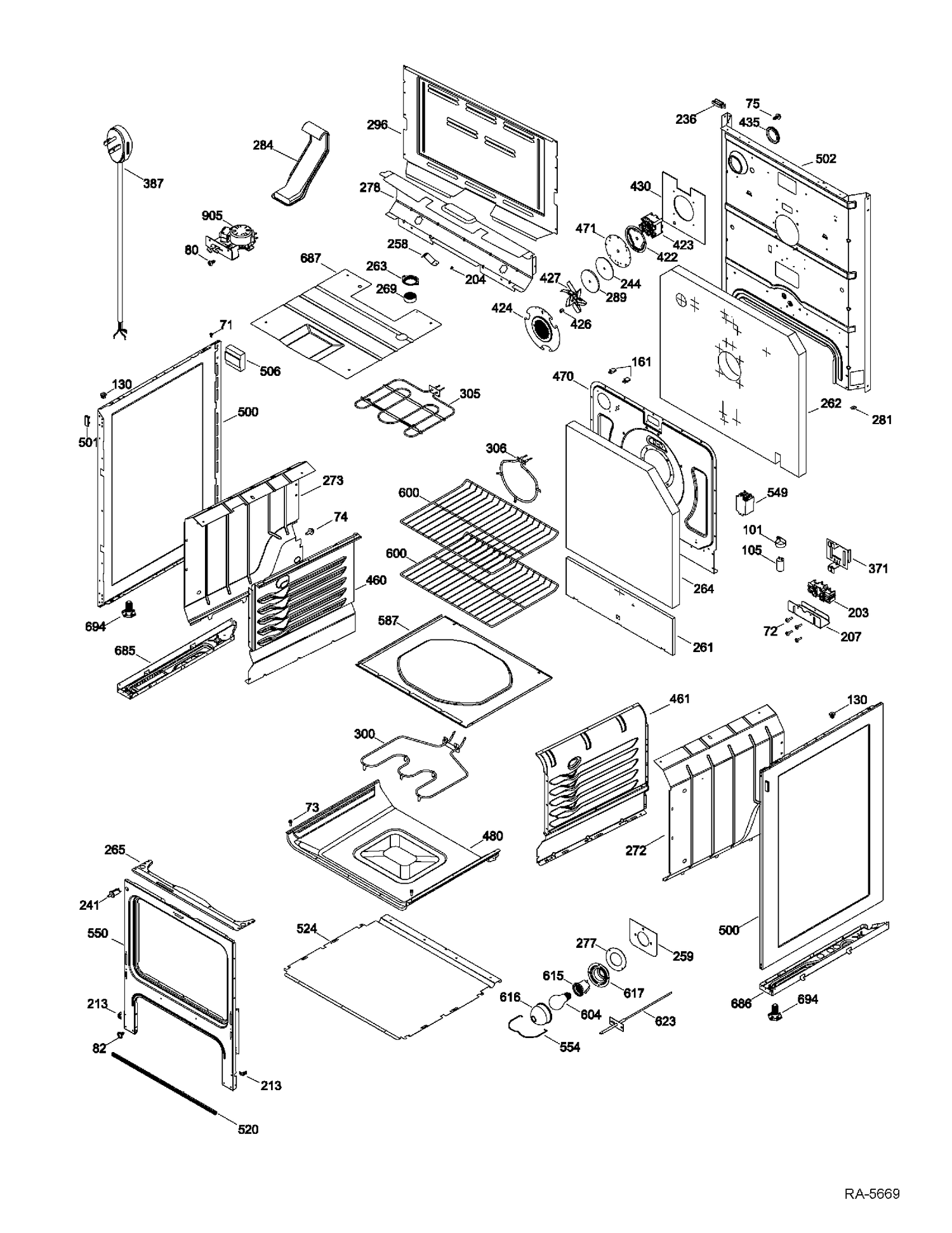 BODY PARTS Diagram and Parts List for JCBP79SP1SS  General Electric Range