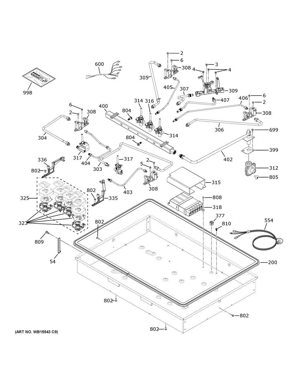 Gas And Burner Parts Diagram and Parts List for ZGU36RSL3SS  General Electric Cooktop