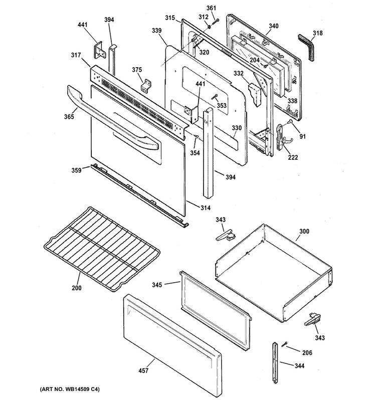 Door & Drawer Parts Diagram and Parts List for RB757BH6WH  Hotpoint Range