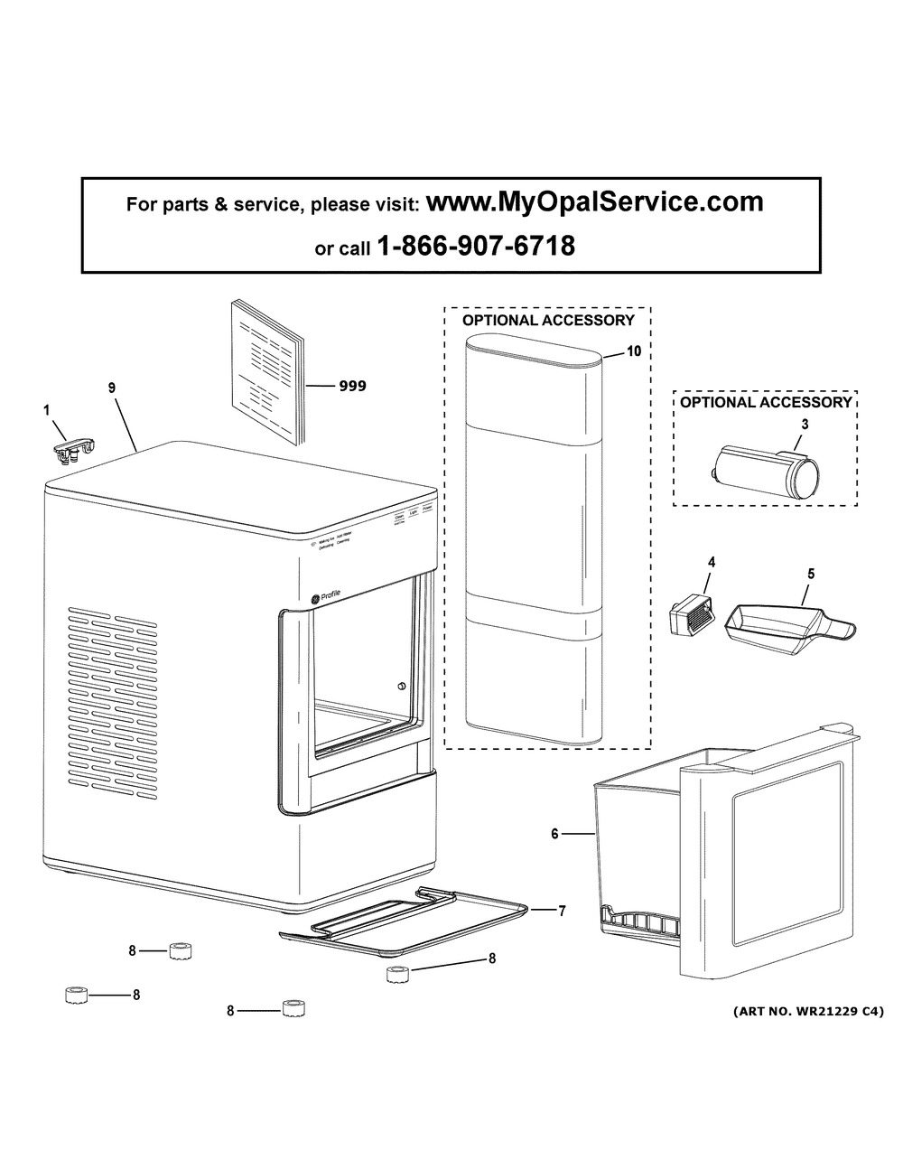 Opal Ice Maker Diagram and Parts List for XPIO23SC4SS  General Electric Ice Maker
