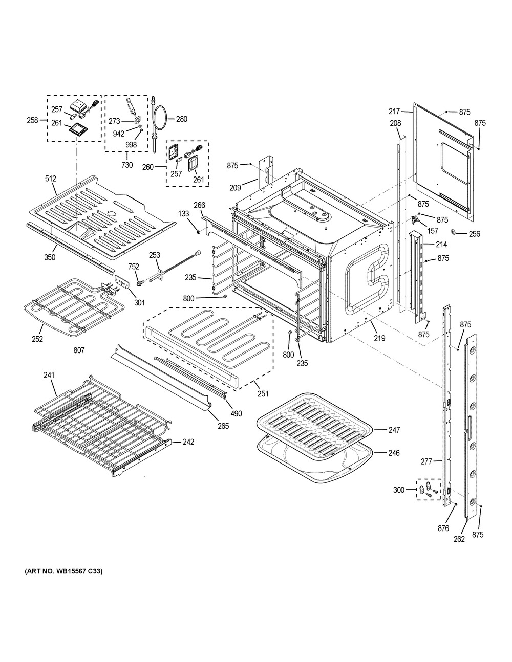 Upper Oven Diagram and Parts List for CT9550SH7SS  General Electric Wall Oven