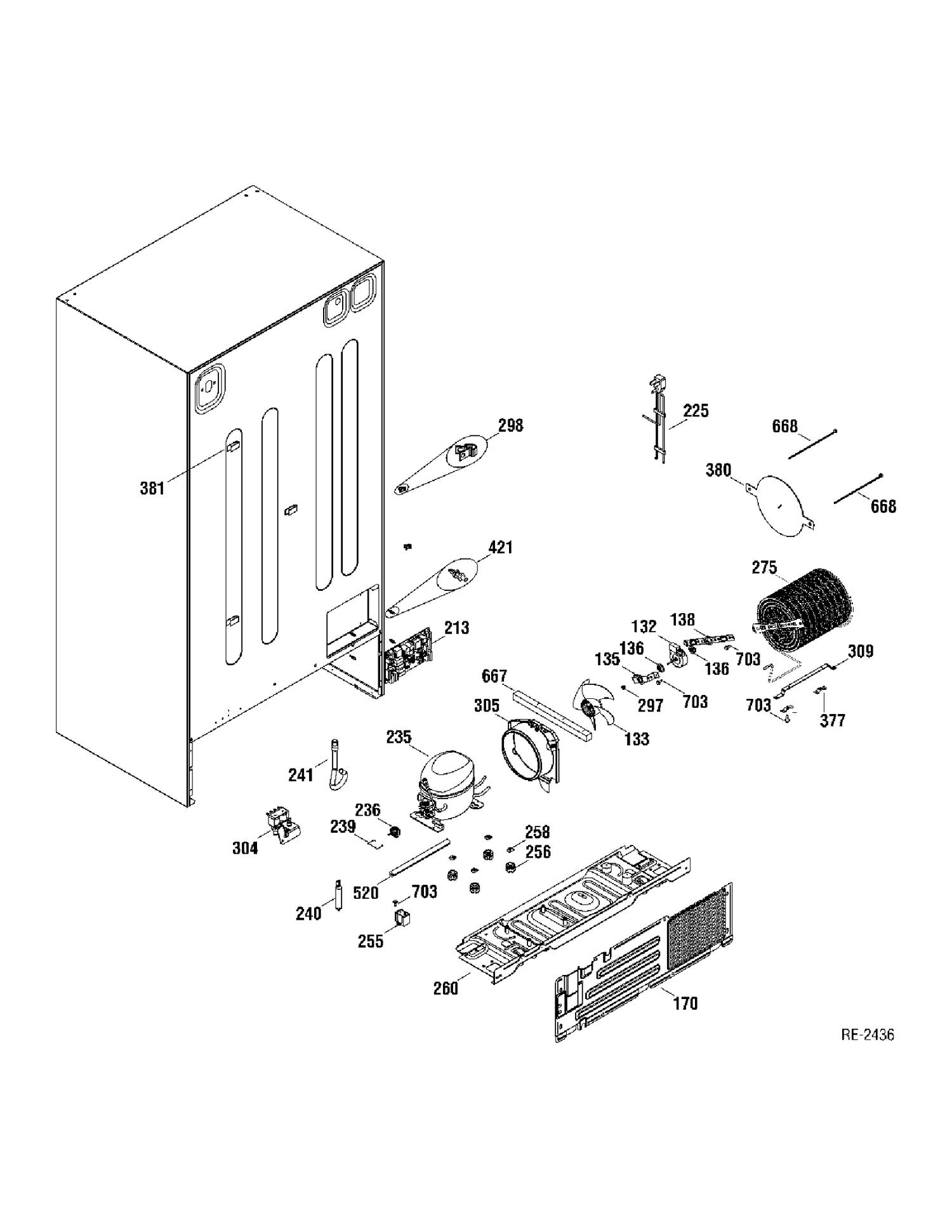 SEALED SYSTEM Diagram and Parts List for GLR23UGTABS  General Electric Refrigerator