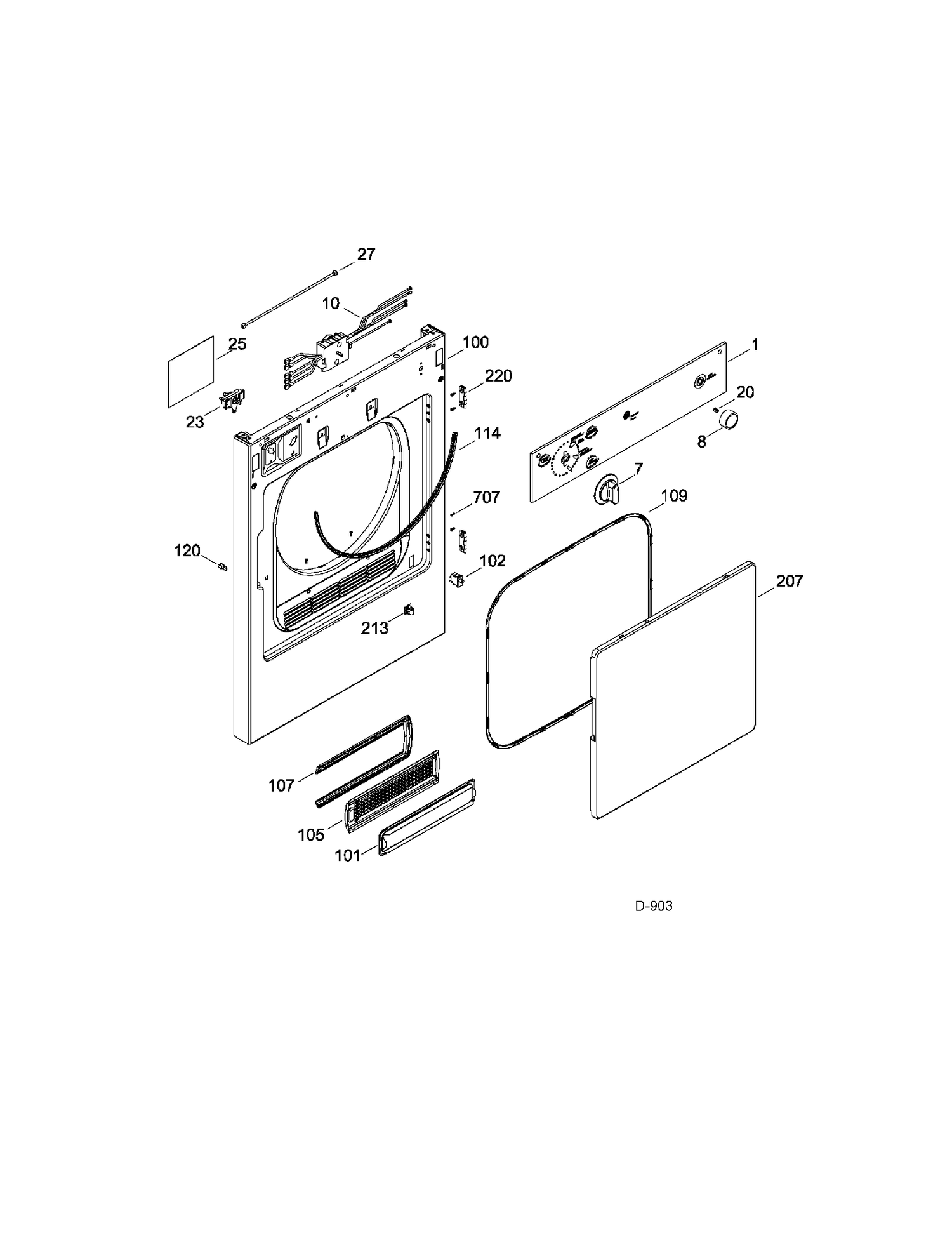 DOOR Diagram and Parts List for PSKS333EB1WW  General Electric Dryer