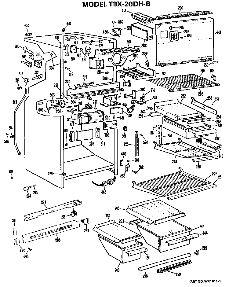 Cabinet Parts Diagram and Parts List for TBX20DHB  General Electric Refrigerator
