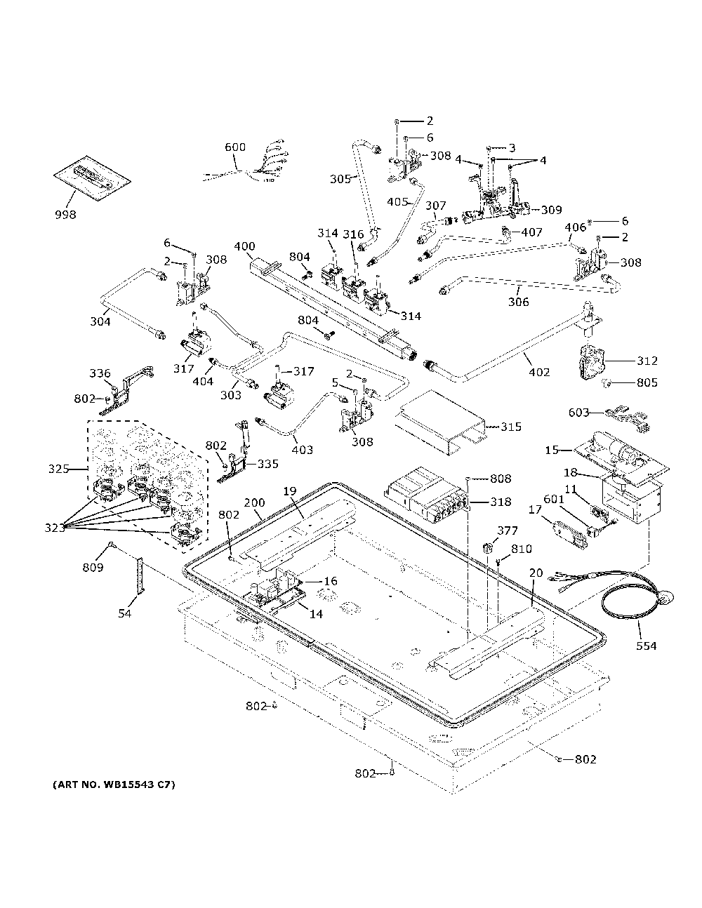 Gas & burner parts Diagram and Parts List for ZGU36ESL2SS  General Electric Cooktop