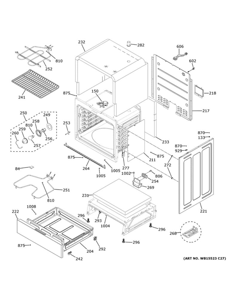 Body Parts Diagram and Parts List for JS645SL4SS  General Electric Range