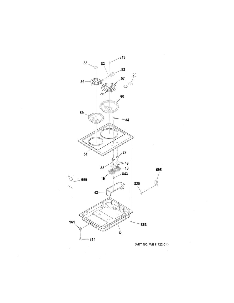 Control Panel & Cooktop Diagram and Parts List for JP201CB2SS  General Electric Cooktop