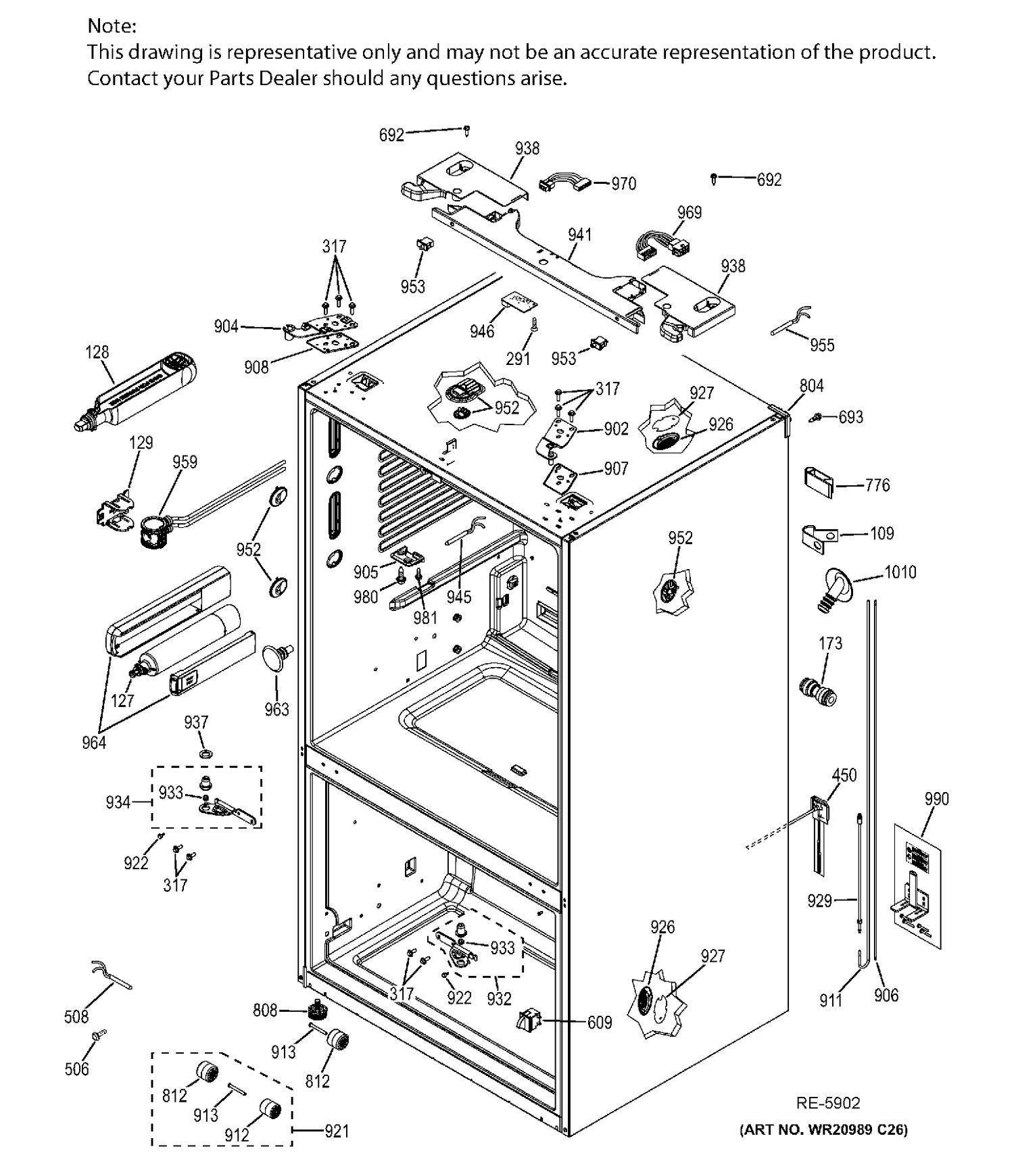 CASE PARTS Diagram and Parts List for PWE23KMDCES  General Electric Refrigerator