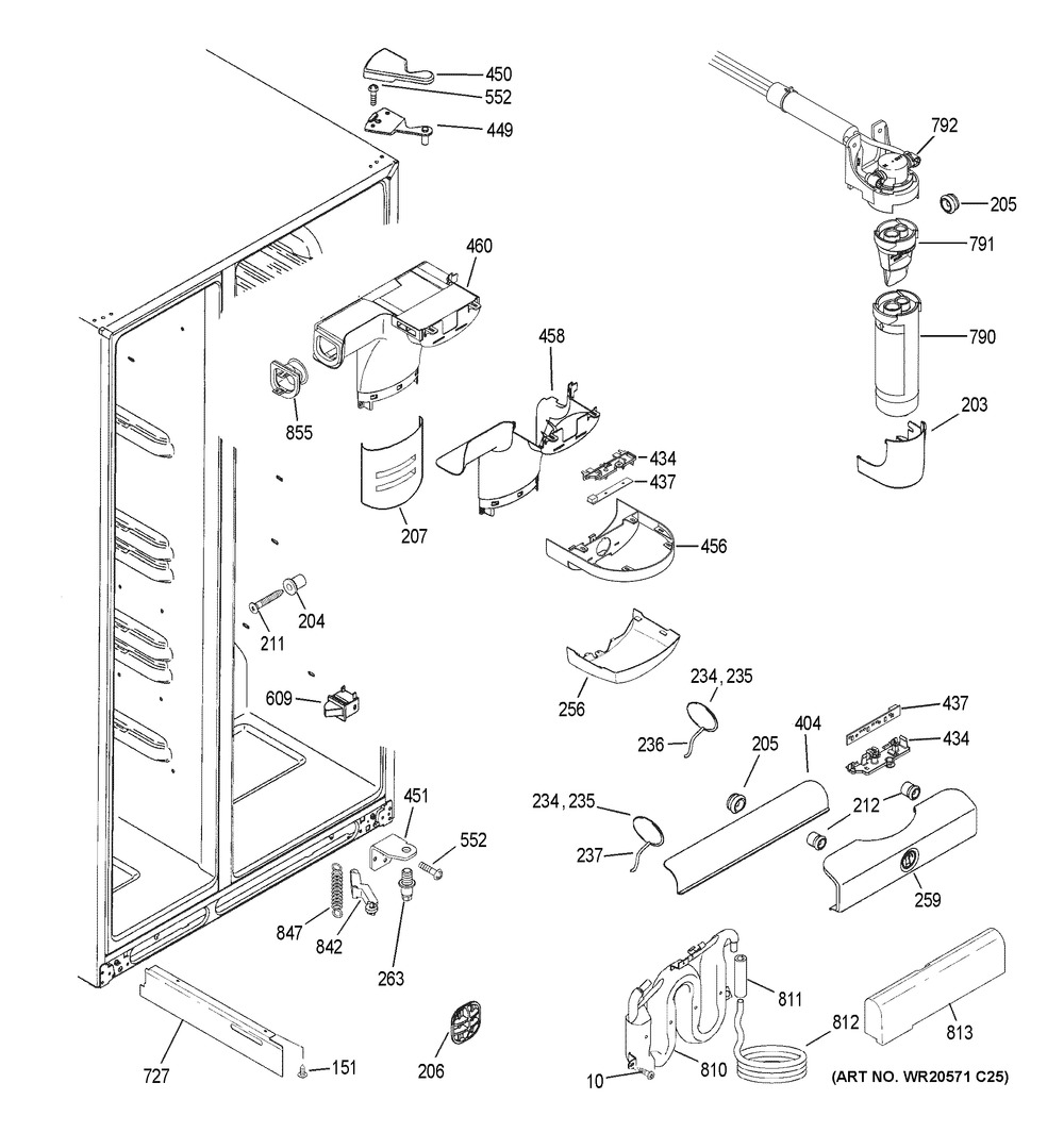 Fresh Food Section Diagram and Parts List for XSS23GGKBCBB  General Electric Refrigerator