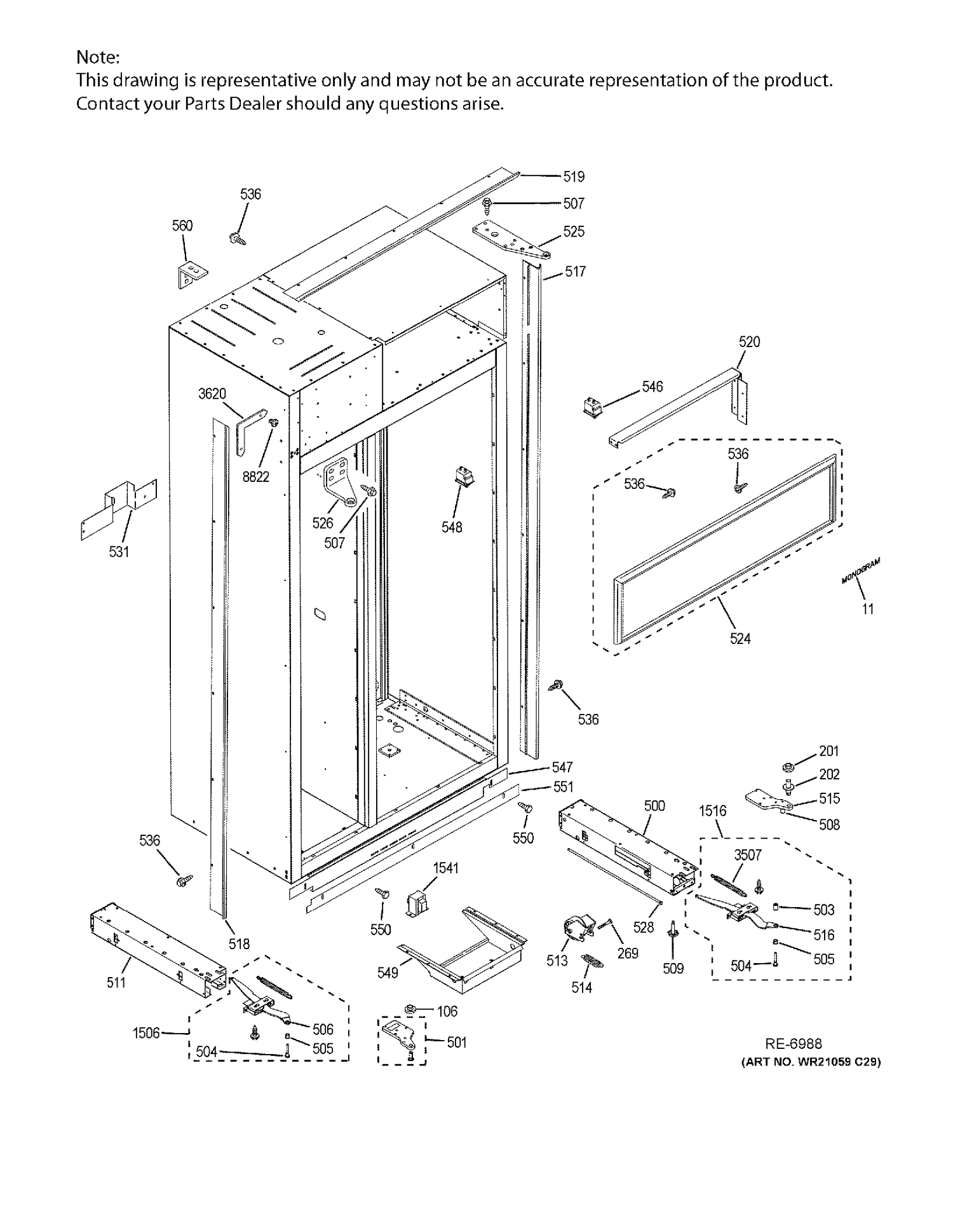 CASE PARTS Diagram and Parts List for ZISS480DKBSS  General Electric Refrigerator