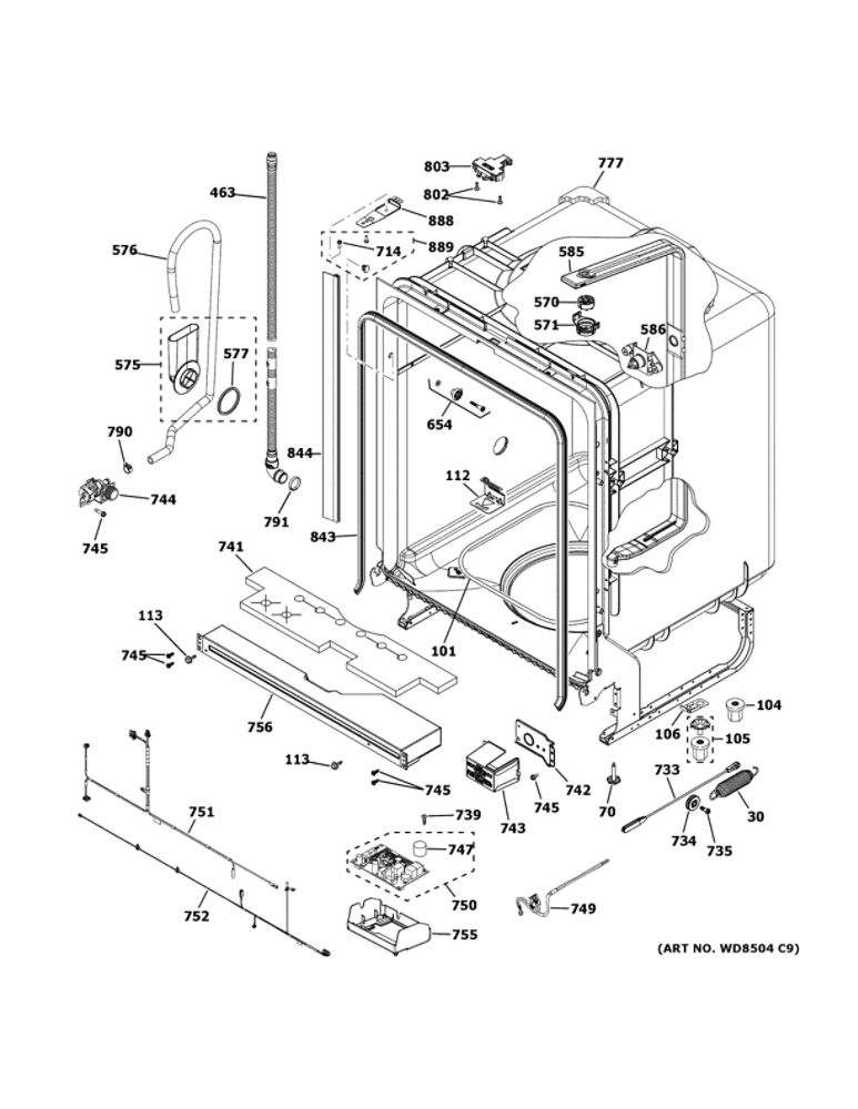 Body Parts 1 Diagram and Parts List for GDT630PFM5DS  General Electric Dishwasher