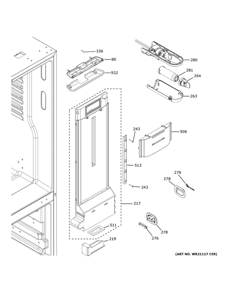 Fresh Food Section Diagram and Parts List for GYE18JSLDFSS  General Electric Refrigerator