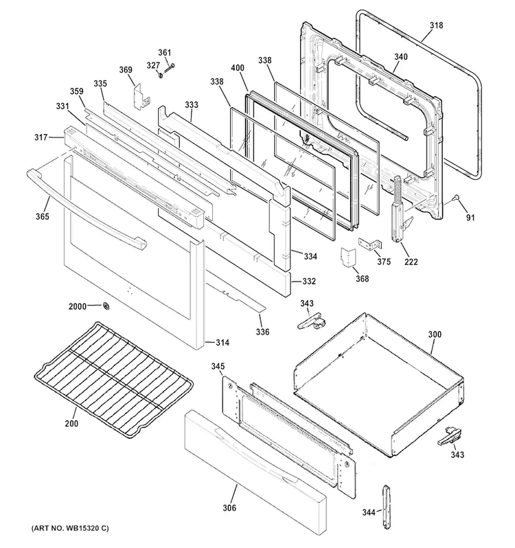 Door & Drawer Parts Diagram and Parts List for JGB770DEF1BB  General Electric Range