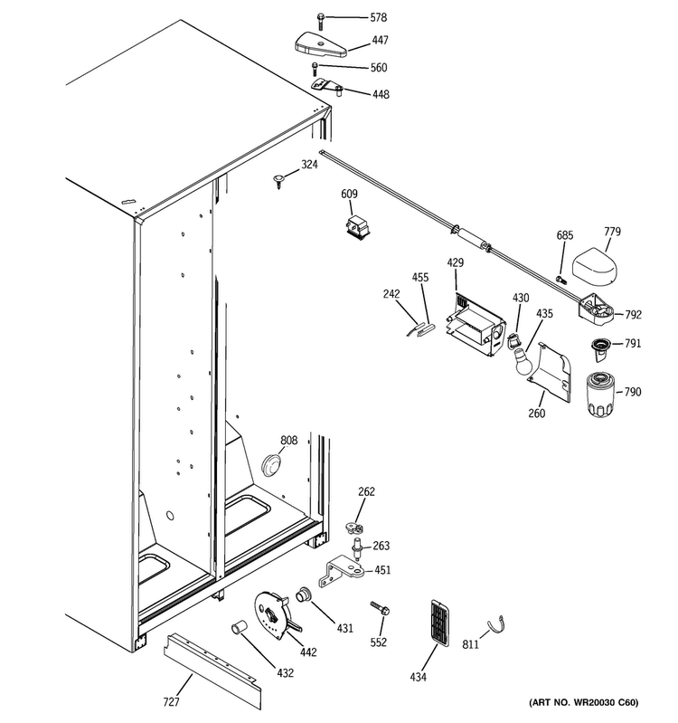 Fresh Food Section Diagram and Parts List for HSS22GFTCWW  Hotpoint Refrigerator