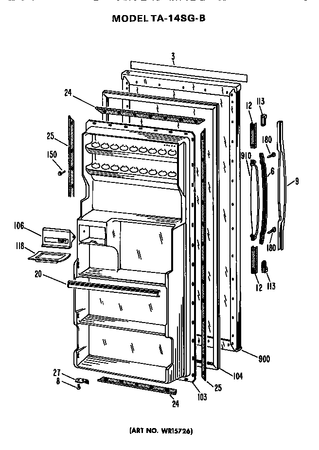 Door Diagram and Parts List for TA14SGB  General Electric Refrigerator