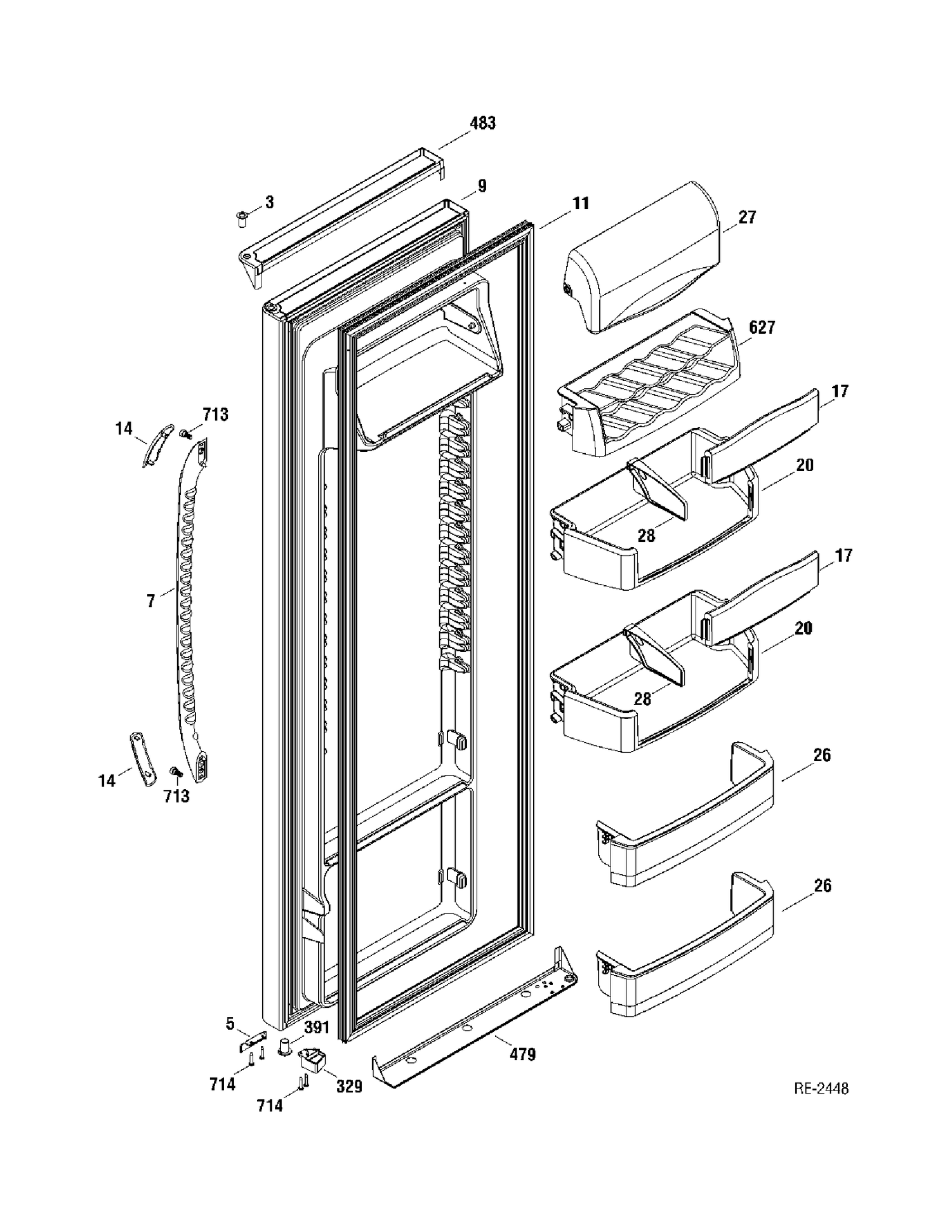 FF DOOR Diagram and Parts List for GSR23VGTAWW  General Electric Refrigerator