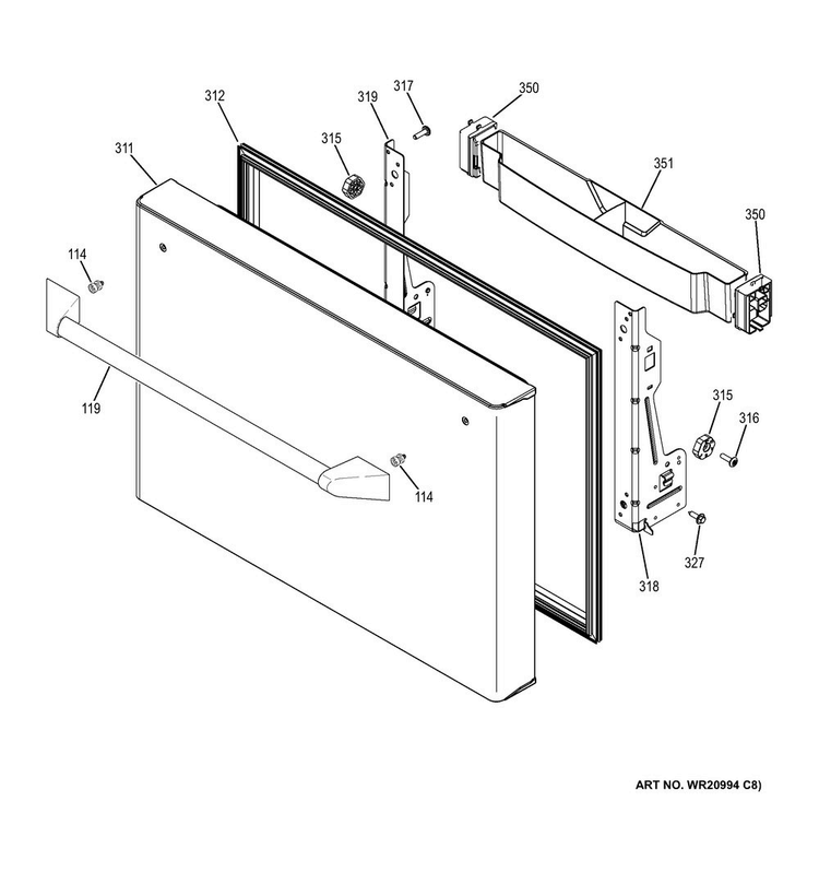 Freezer Door Diagram and Parts List for ZWE23PSHHSS  General Electric Refrigerator