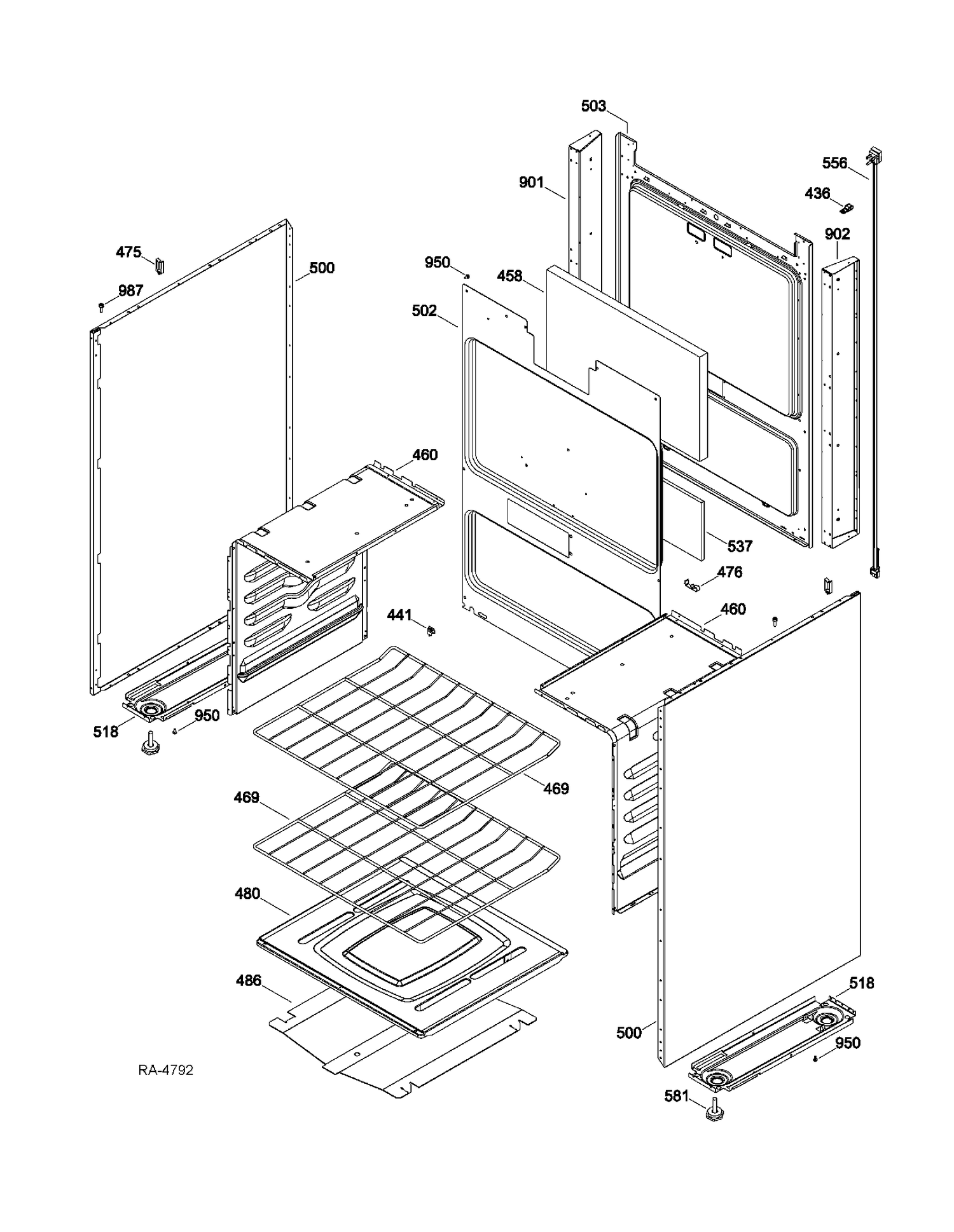 BODY PARTS Diagram and Parts List for MGAS724EL2WW  General Electric Range