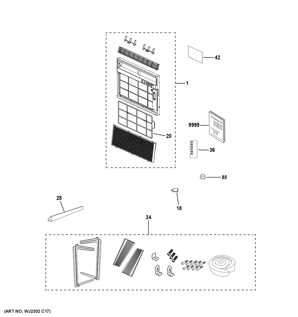 Room Air Conditioner Diagram and Parts List for AHEK12ACQ1  General Electric Air Conditioner