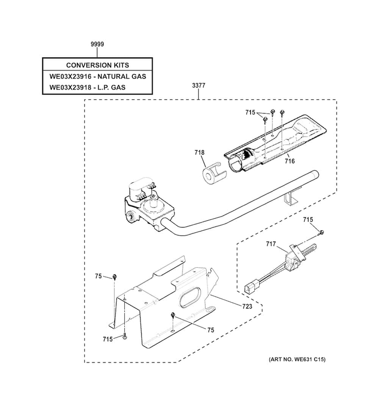 Gas Valve & Burner Assembly Diagram and Parts List for HTX24GASK0WW  Hotpoint Dryer