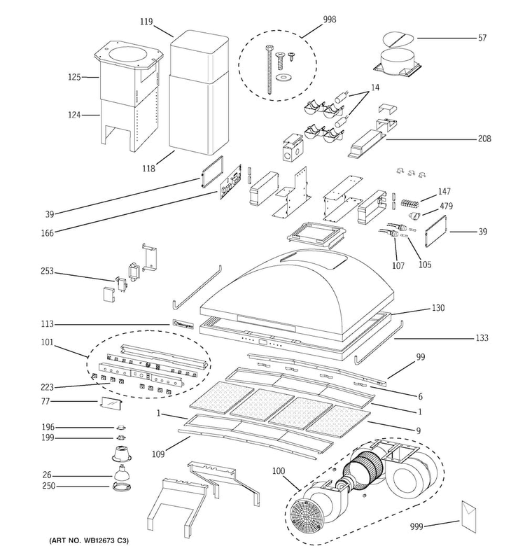 Range Hood Diagram and Parts List for ZV1050SF1SS  General Electric Range Hood