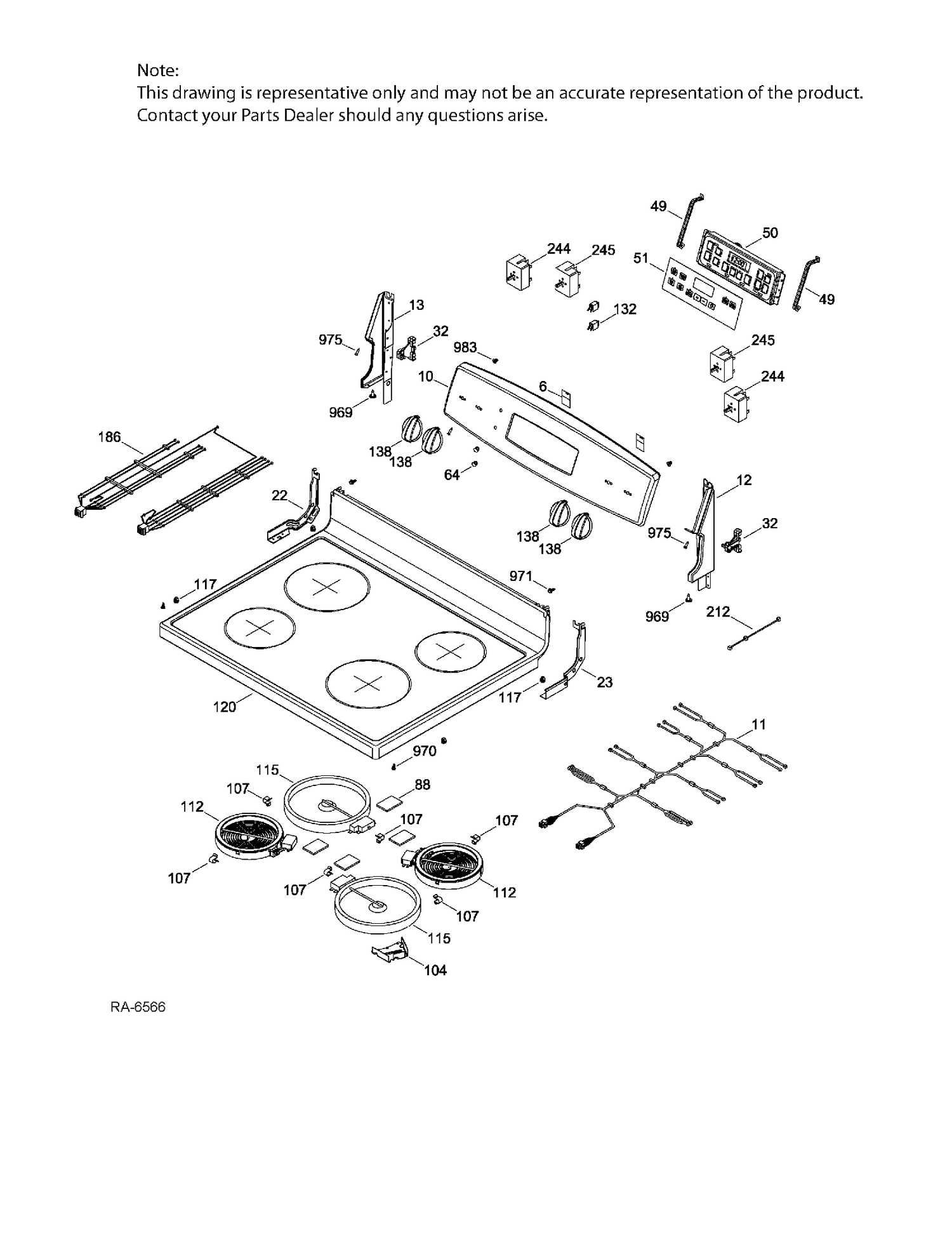 CONTROL PANEL & COOKTOP Diagram and Parts List for JCB630DJ2WW  General Electric Range