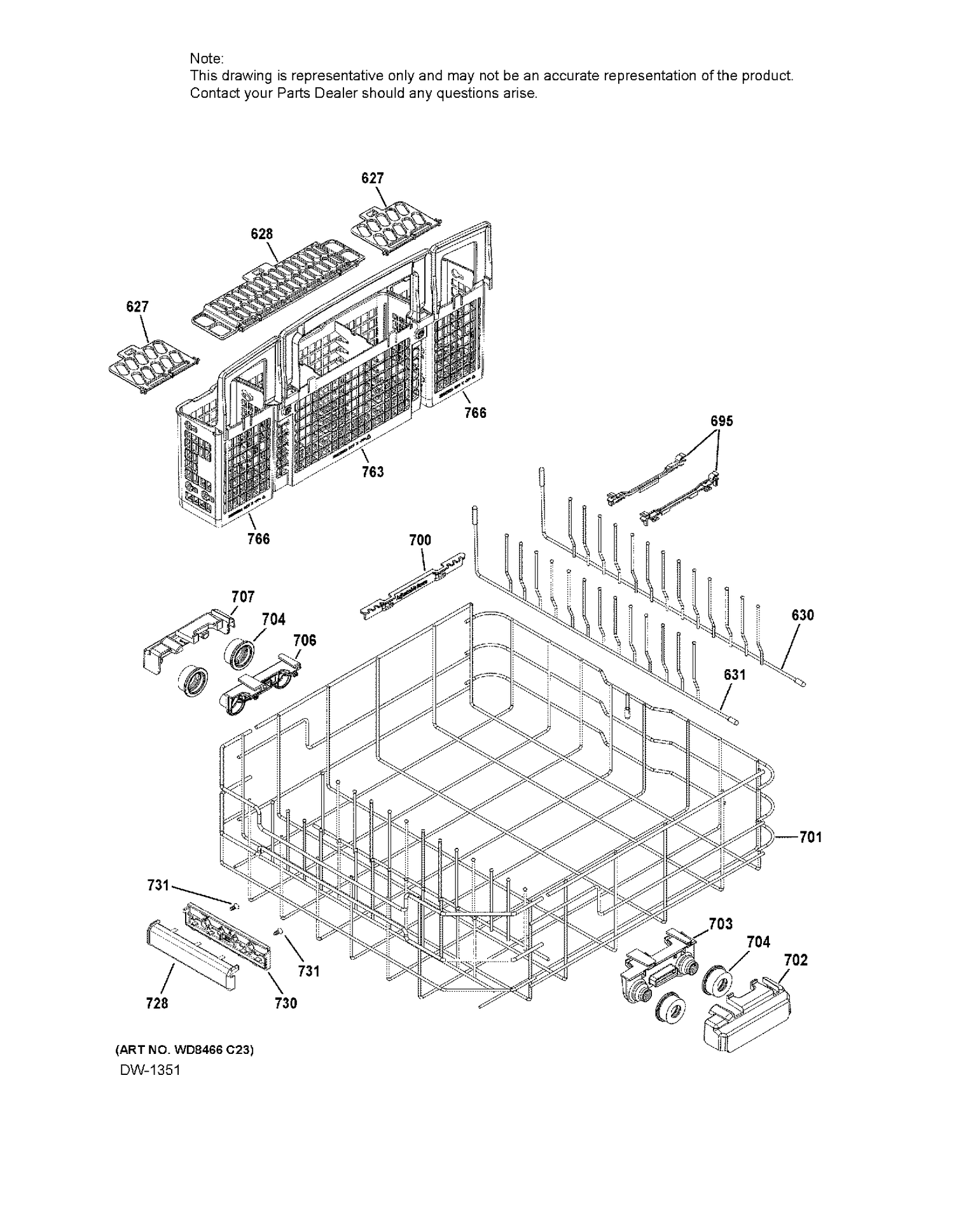 LOWER RACK ASM Diagram and Parts List for ZDT870SSF1SS  General Electric Dishwasher