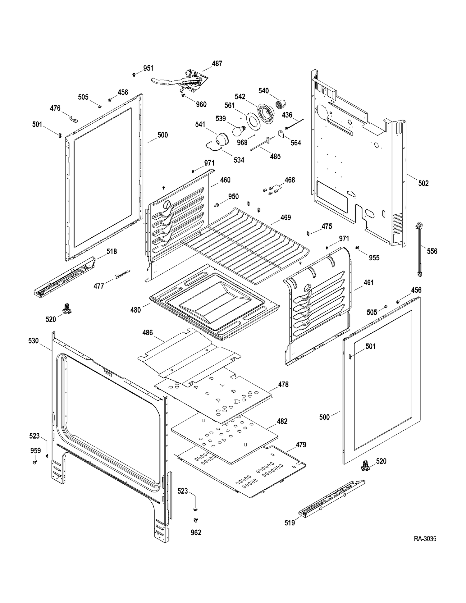 BODY PARTS Diagram and Parts List for 147262  General Electric Range