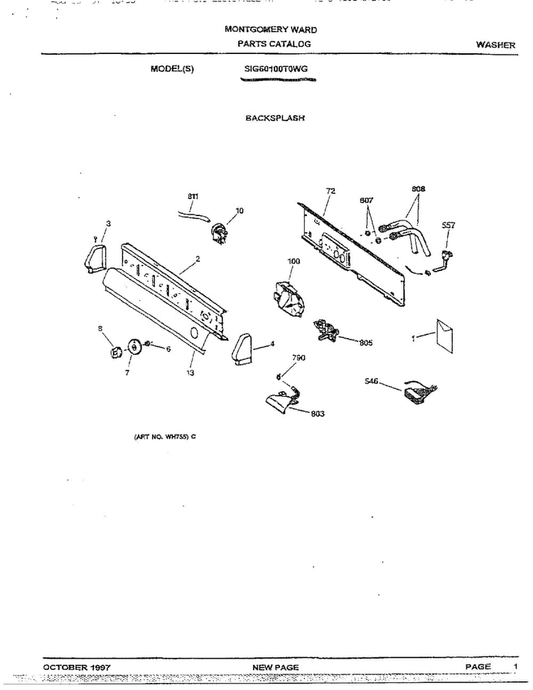 Backsplash Diagram and Parts List for SIG60100T0WG  General Electric Washer