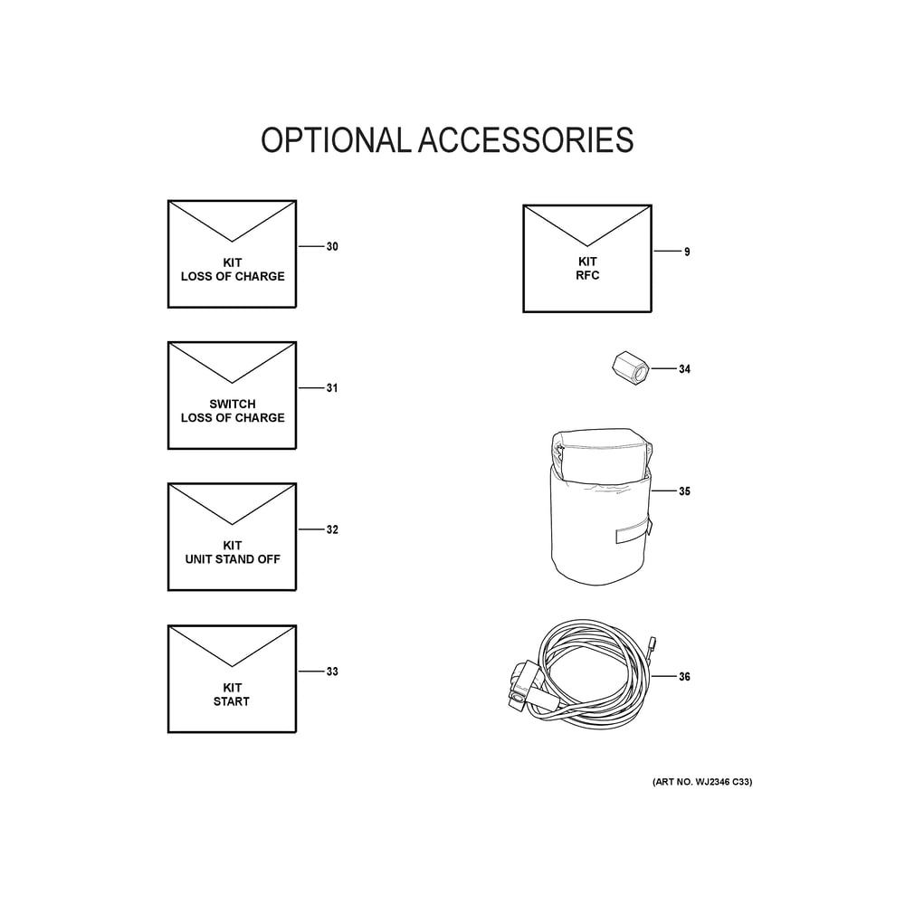 Optional Accessories Diagram and Parts List for NS17A60TA500A  General Electric Air Conditioner
