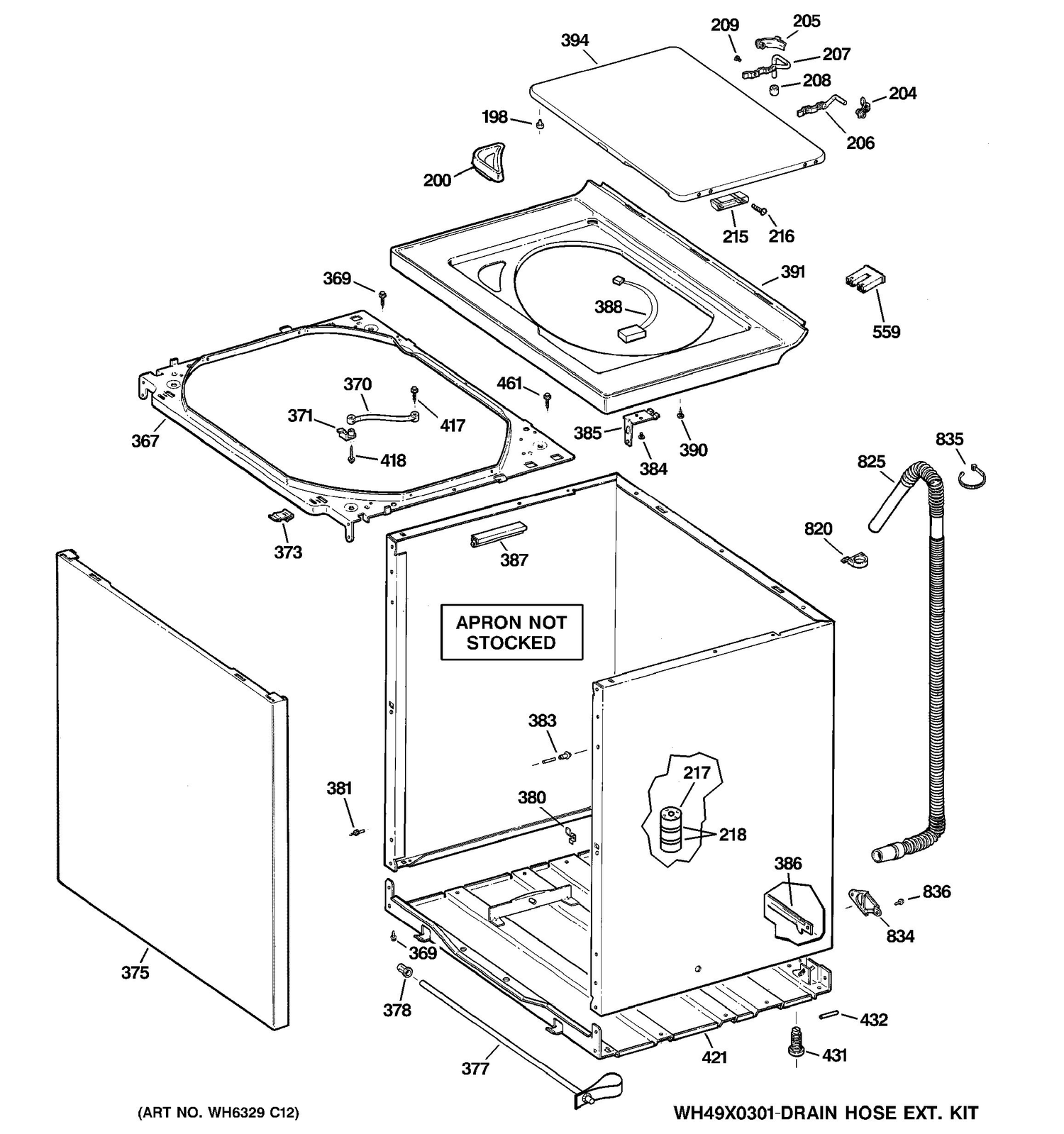 CABINET, COVER & FRONT PANEL Diagram and Parts List for EWA6500D1WW  General Electric Washer