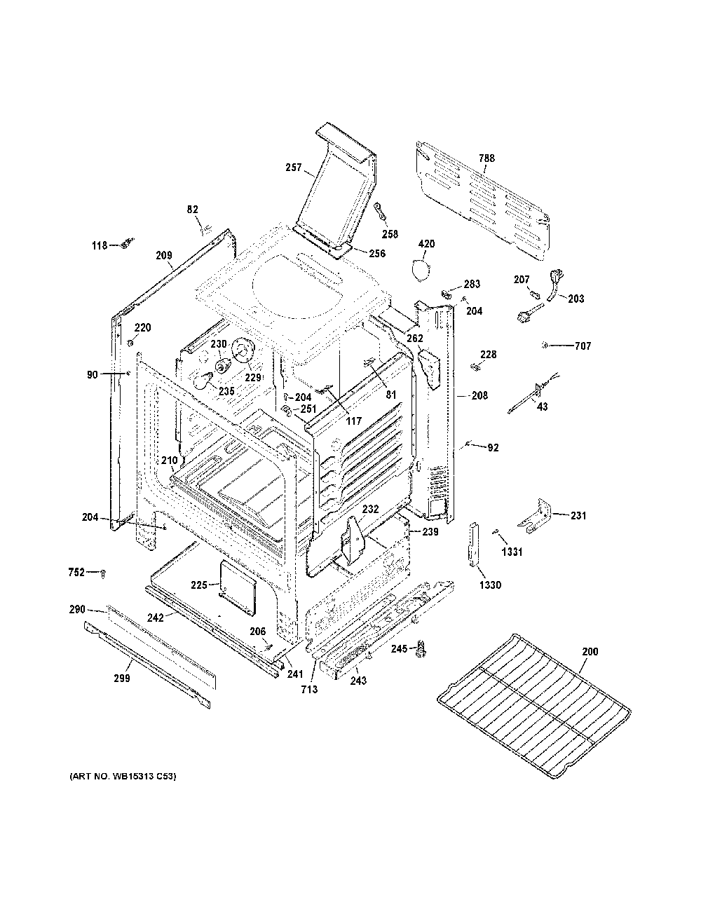 Body Parts Diagram and Parts List for JGBS60REK7SS  General Electric Range