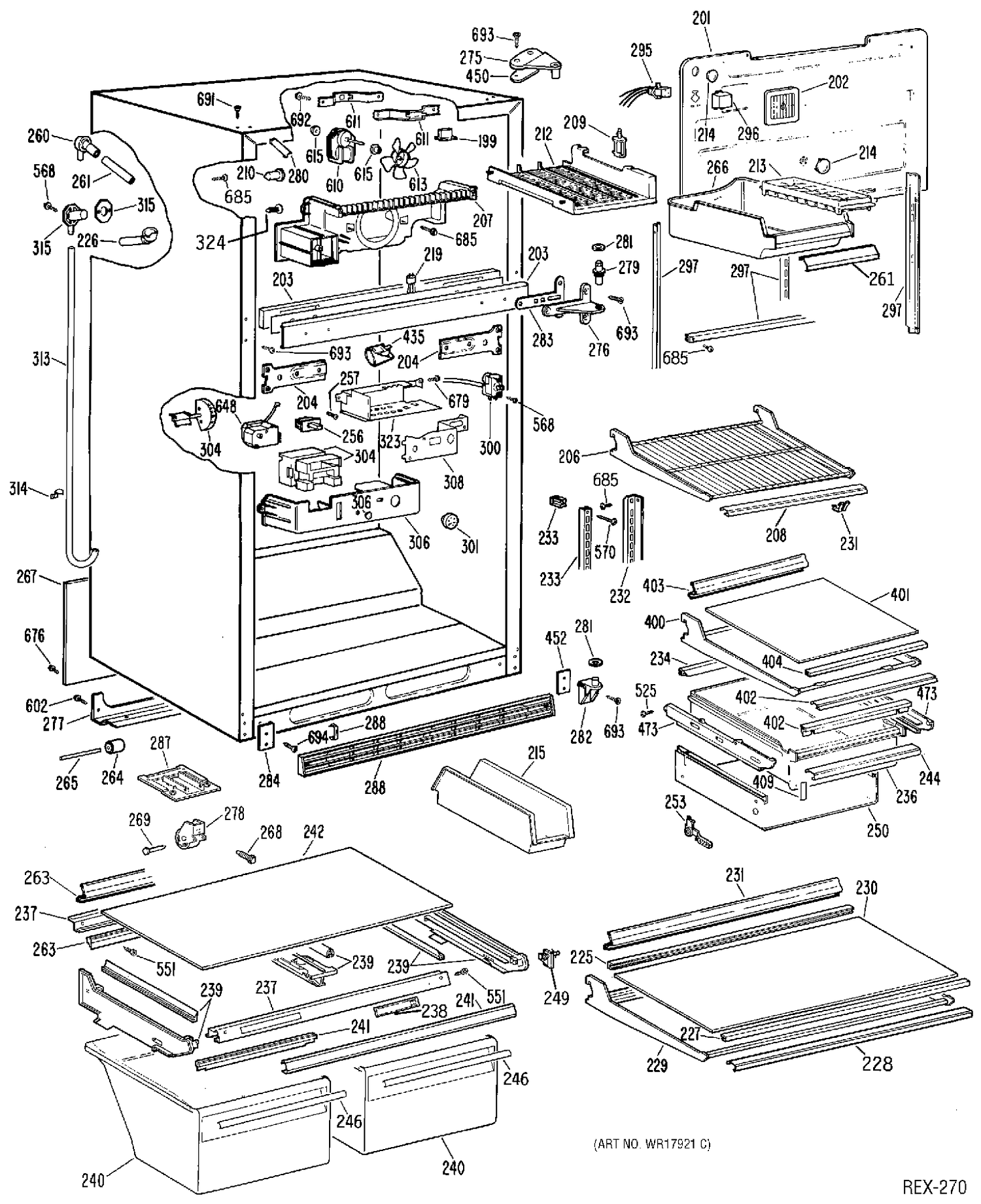 CABINET Diagram and Parts List for TBXCW19ZPBRWH  General Electric Refrigerator