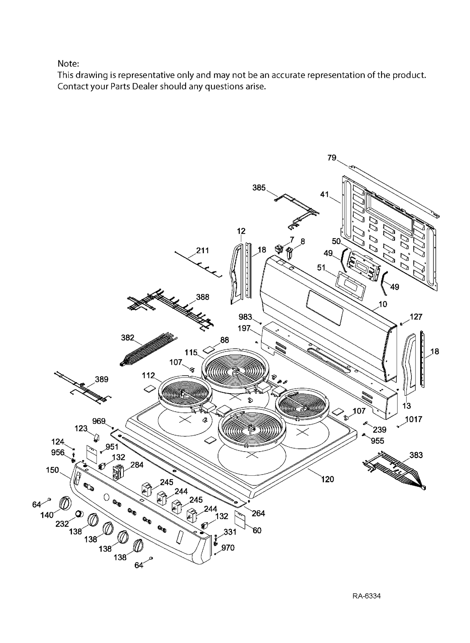 BACKGUARD & COOKTOP Diagram and Parts List for JCAS745M3SS  General Electric Range