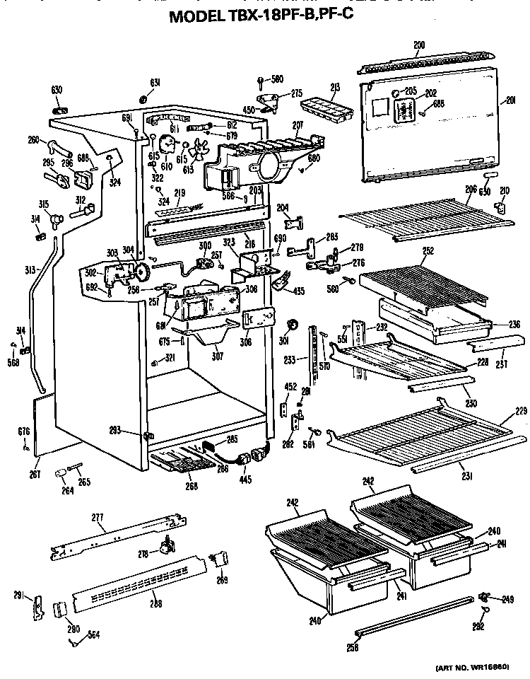 Cabinet Parts Diagram and Parts List for TBX18PFC  General Electric Refrigerator