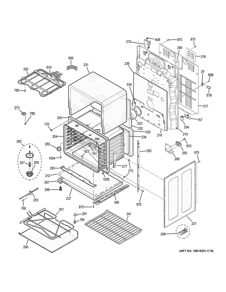 Lower Oven Diagram and Parts List for PB980SJ1SS  General Electric Range