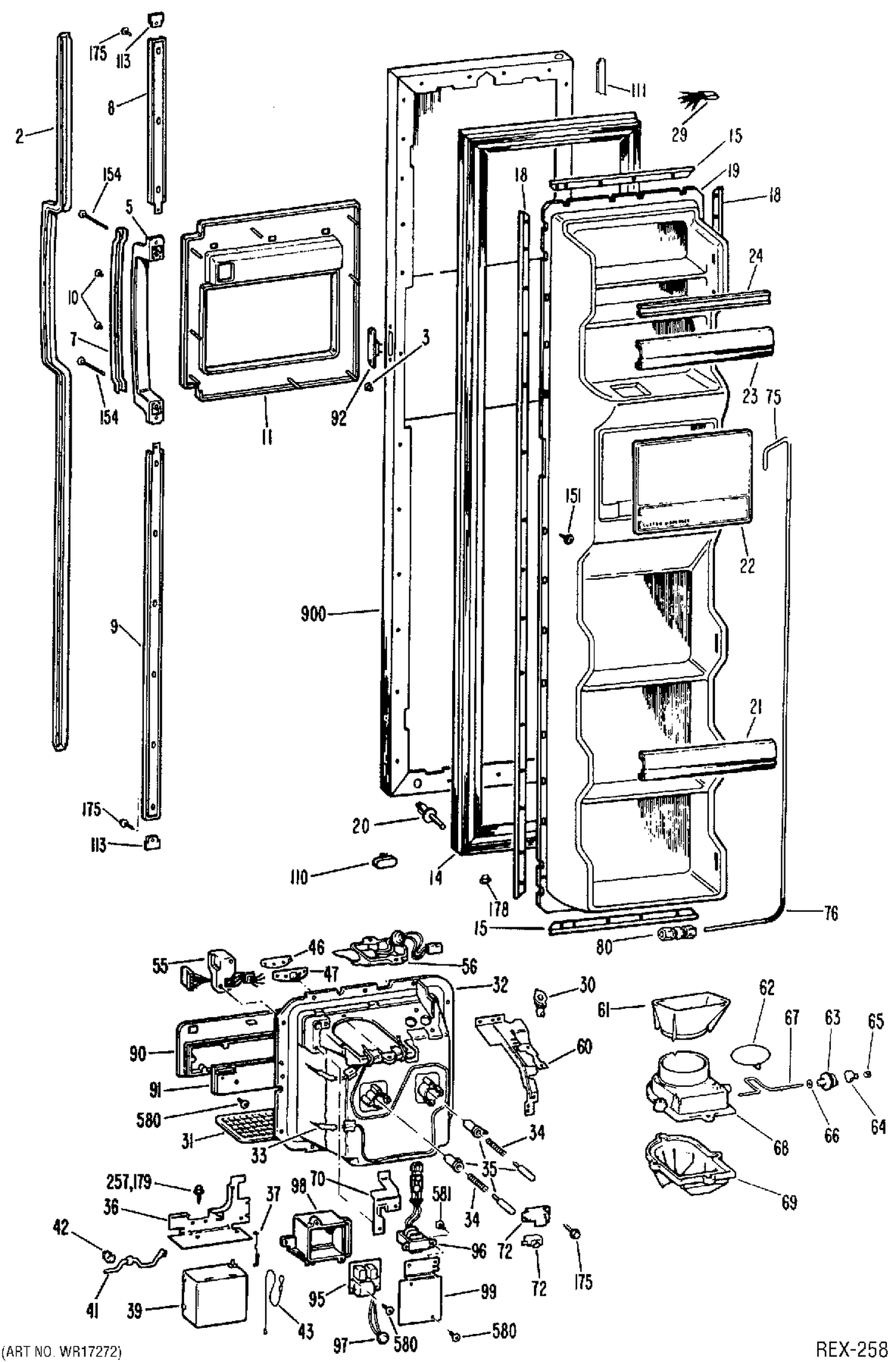 FREEZER DOOR Diagram and Parts List for TFXC24ELL  General Electric Refrigerator