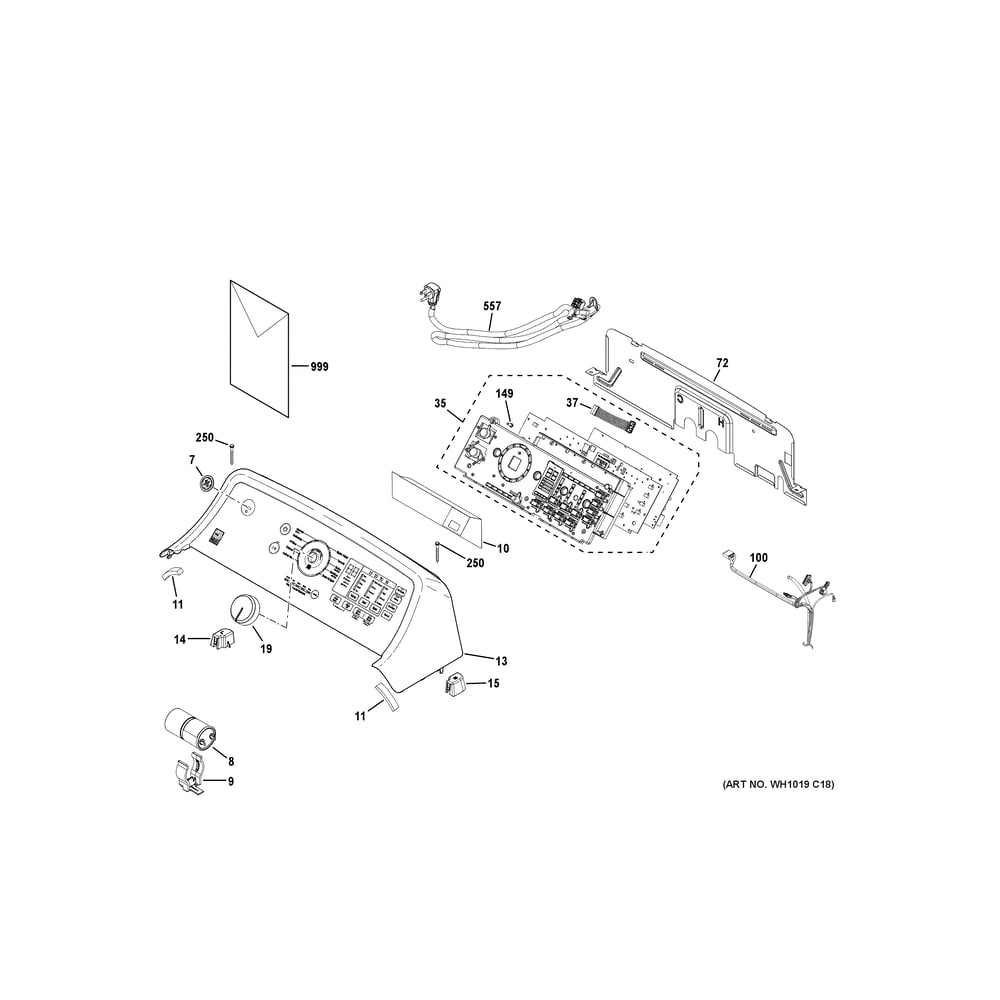 Controls And Backsplash Diagram and Parts List for GTW585BPV3DG  General Electric Washer