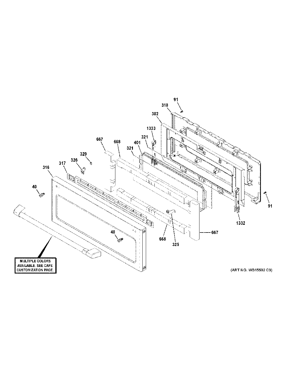 Upper Door Diagram and Parts List for C2S950P3M2D1  General Electric Range