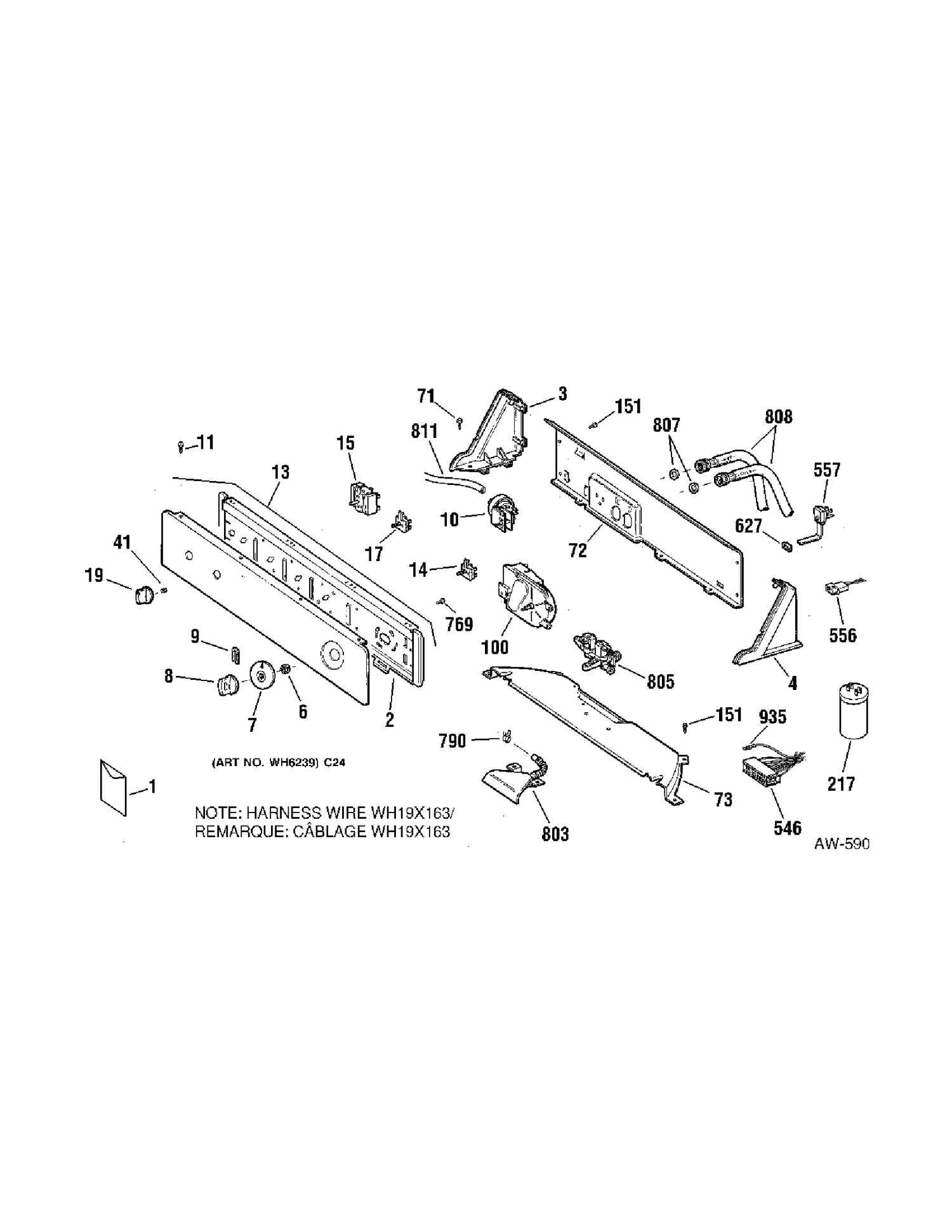 CONTROL PANEL Diagram and Parts List for GNSR2140B1WW  General Electric Washer
