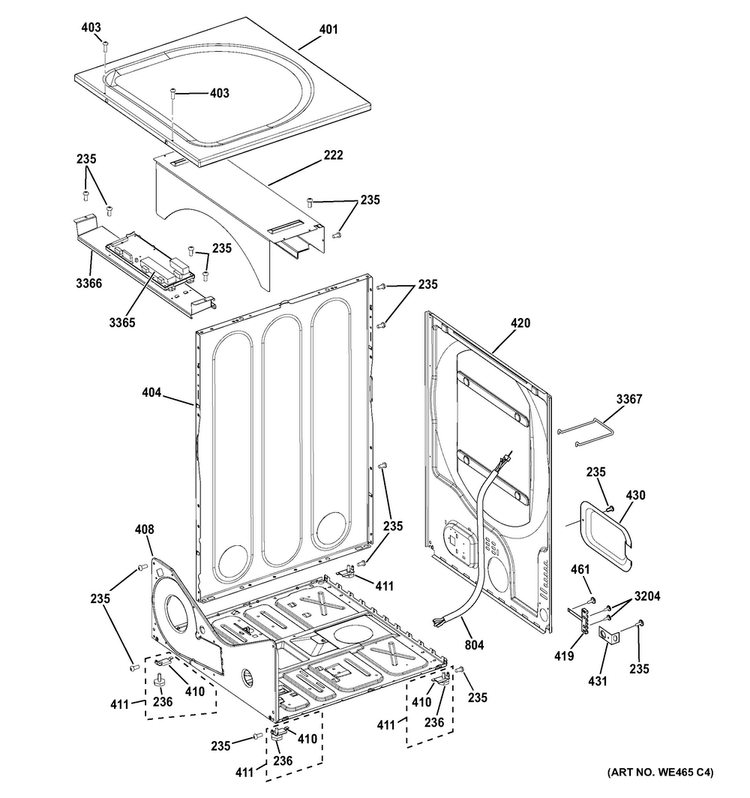 Cabinet & Top Panel Diagram and Parts List for GFDN120ED3WW  General Electric Dryer