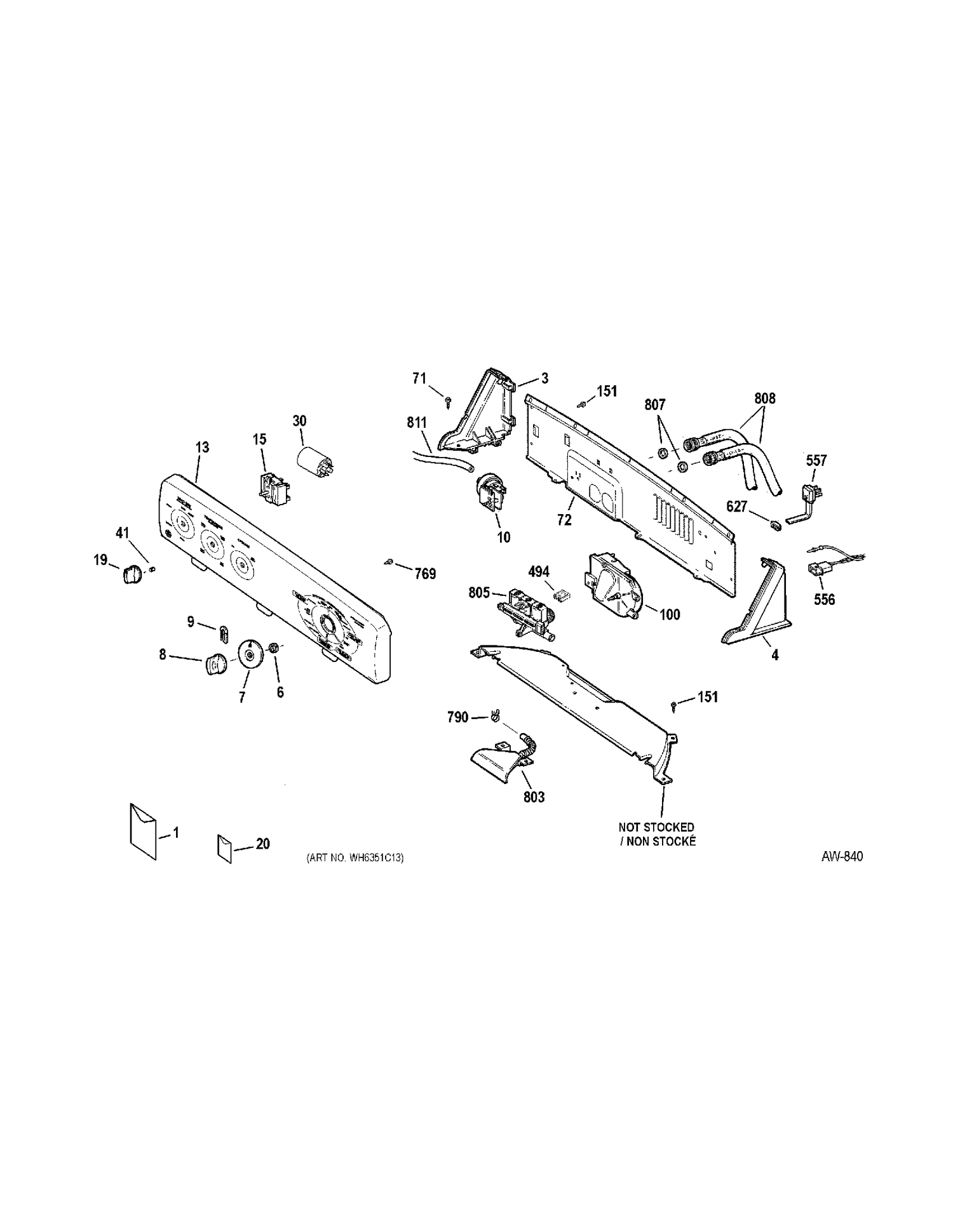 CONTROLS Diagram and Parts List for GBSR3140H3WW  General Electric Washer