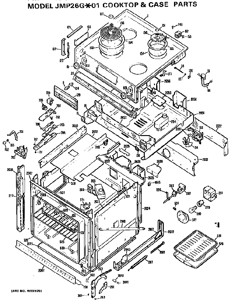 Main Body/cooktop Diagram and Parts List for JMP26G*01  General Electric Range