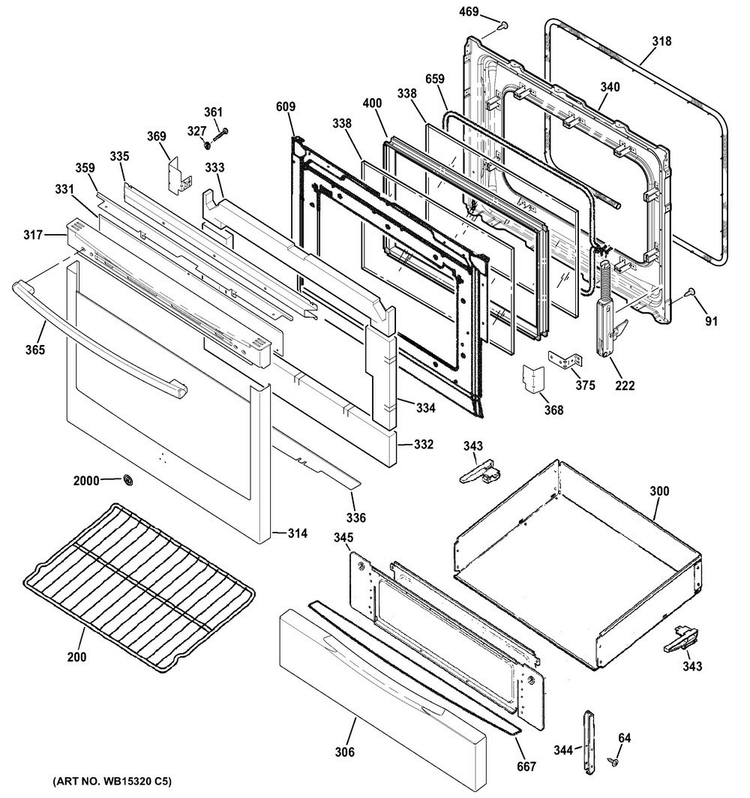 Door & Drawer Parts Diagram and Parts List for JGB760DEF2BB  General Electric Range