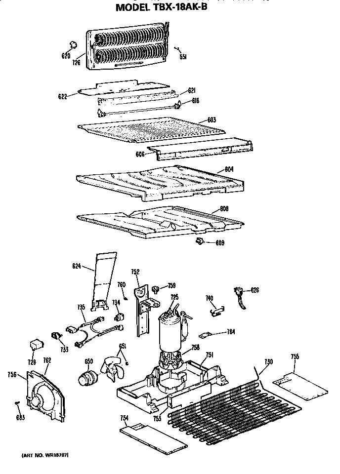 Unit Parts Diagram and Parts List for TBX18AKBL  General Electric Refrigerator