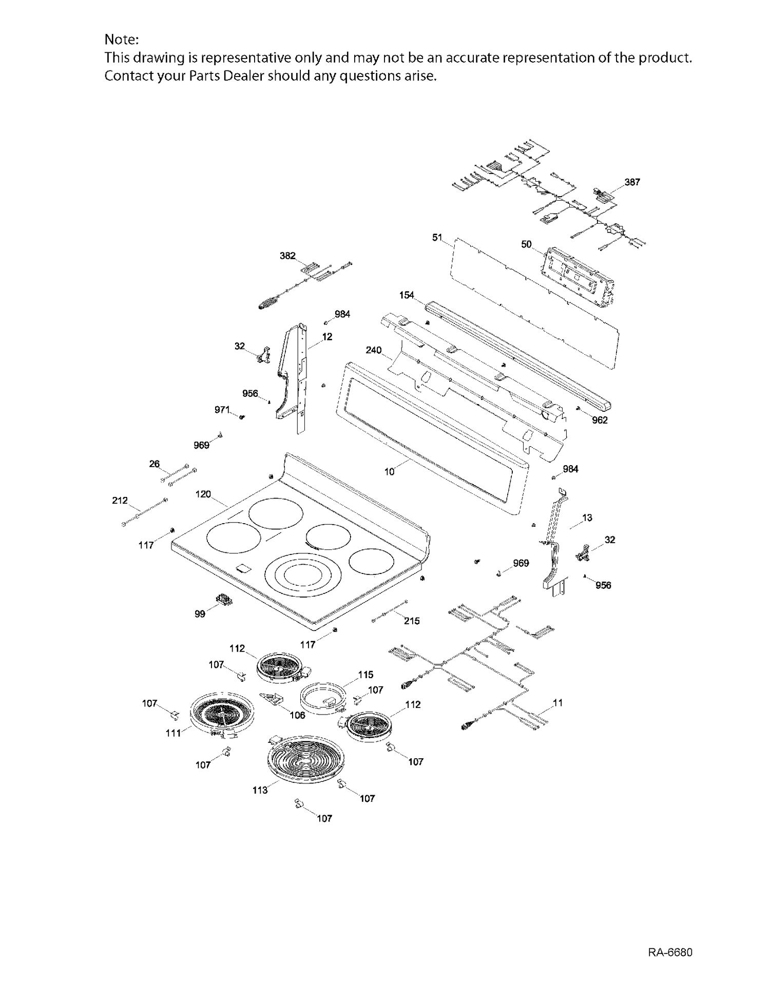 CONTROL PANEL & COOKTOP Diagram and Parts List for PCB915EK1ES  General Electric Range