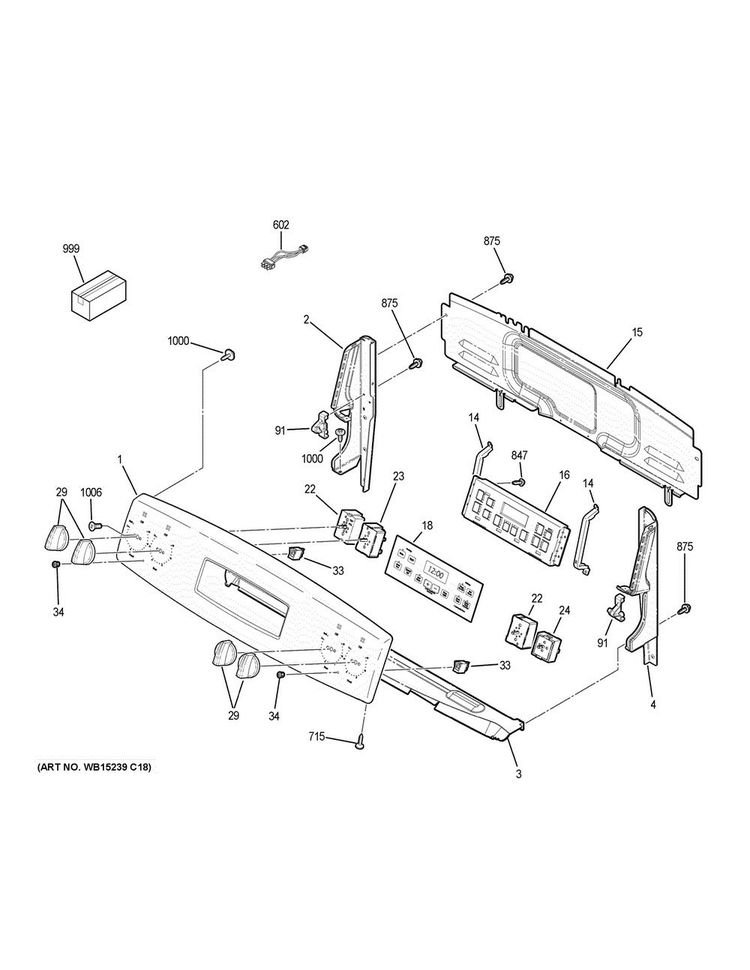 Control Panel Diagram and Parts List for JB620DF4BB  General Electric Range